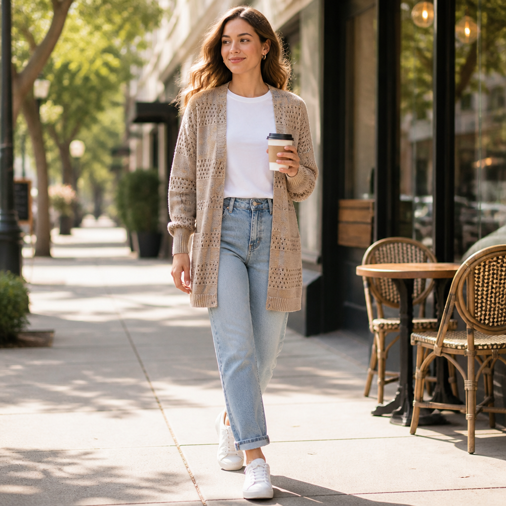 LunaCrest™ – Airy Open-Knit Oversized Cardigan with Pointelle Crochet