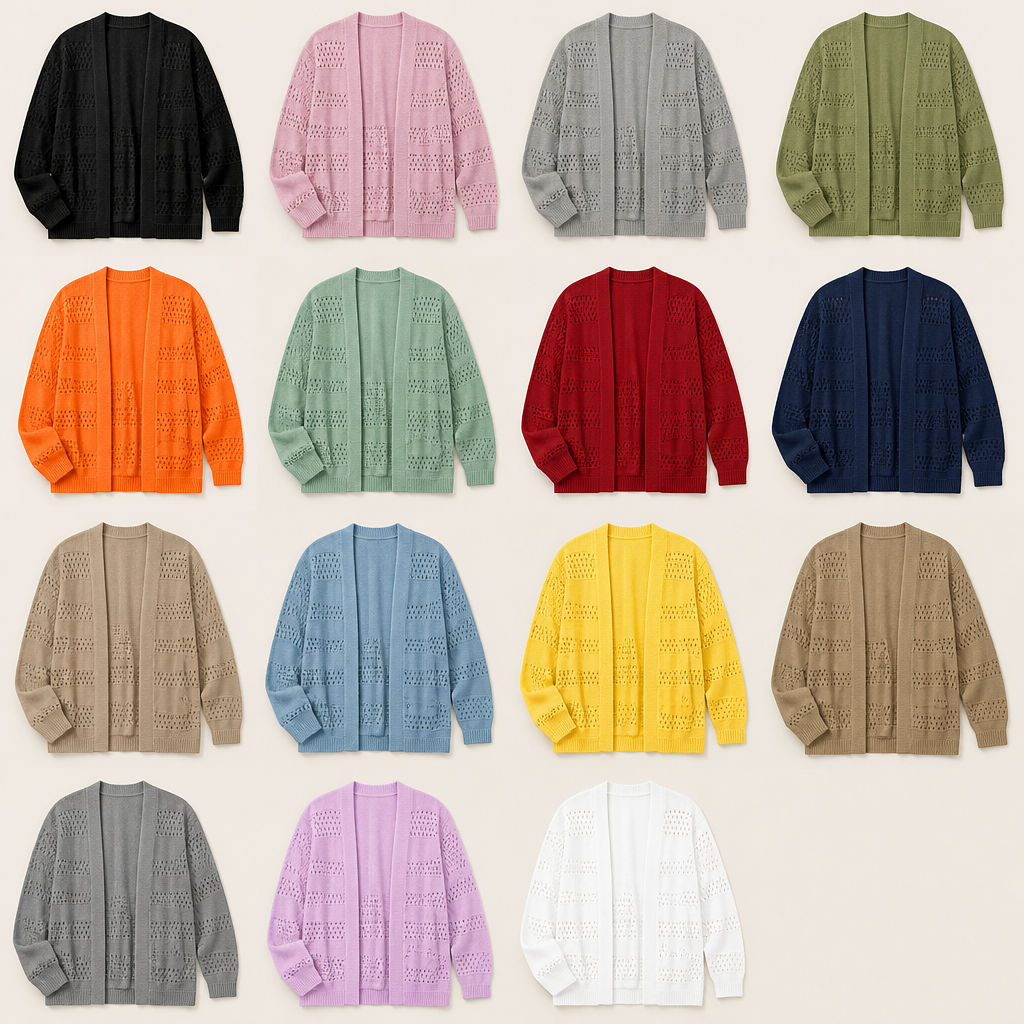 LunaCrest™ – Airy Open-Knit Oversized Cardigan with Pointelle Crochet
