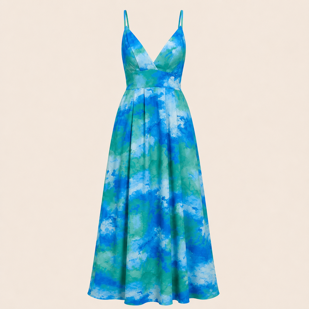 SolaraLuxe™ – Flowy Watercolor V-Neck Maxi Dress with Pockets