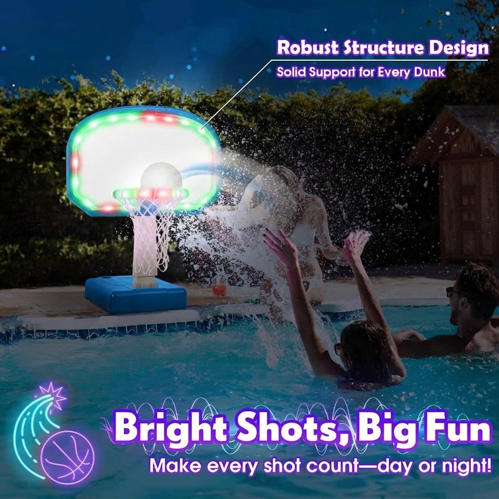LED Pool Volleyball and Basketball Game Set – 2-in-1 with 4 Glow Balls and Remote