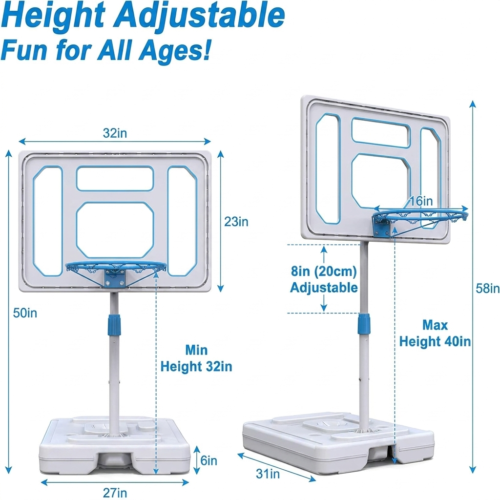 Poolside Basketball Hoop Set with Solar Lights, Shatterproof Backboard & 2 Balls