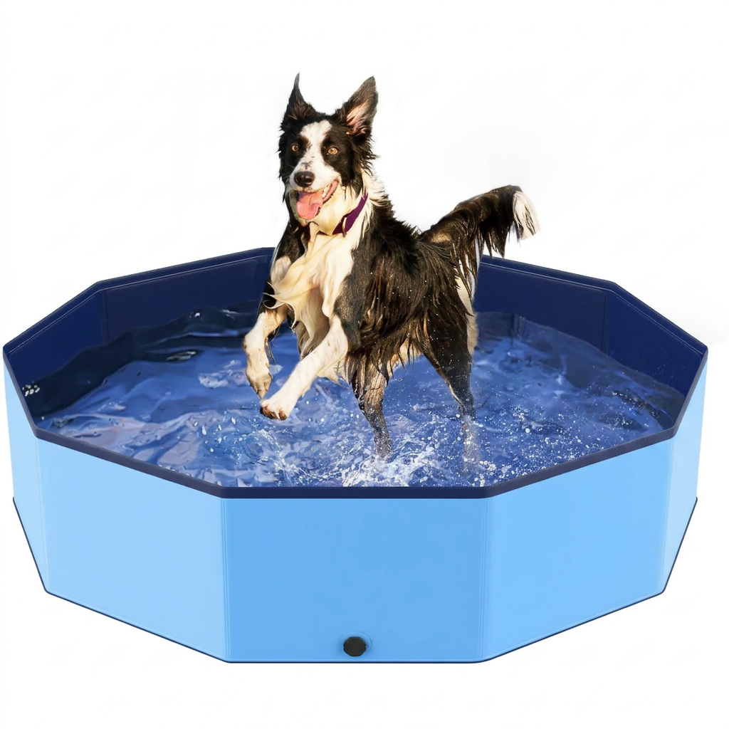 Water Play Pool for Kids and Dogs - Foldable with Non-Slip Sprinkler