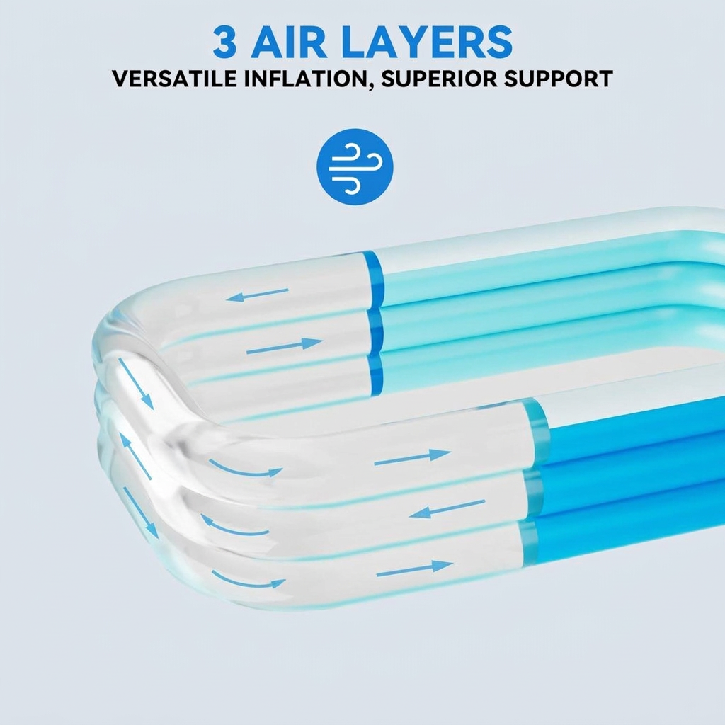 Inflatable Swimming Pool for Parties - Three Air Compartments & Drain Valve