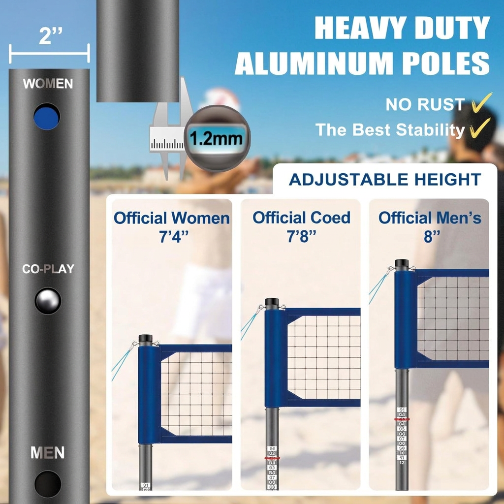 Aluminum Volleyball Net Set for Tournament and Backyard Play with Scoring Poles