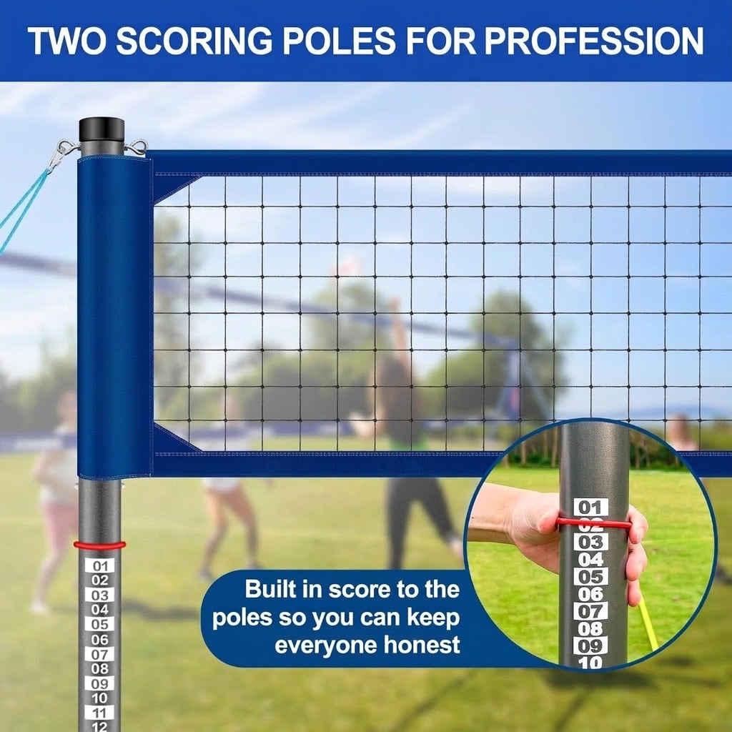 Aluminum Volleyball Net Set for Tournament and Backyard Play with Scoring Poles