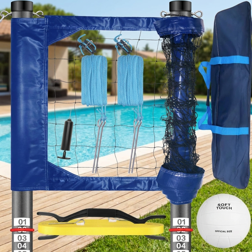 Aluminum Volleyball Net Set for Tournament and Backyard Play with Scoring Poles