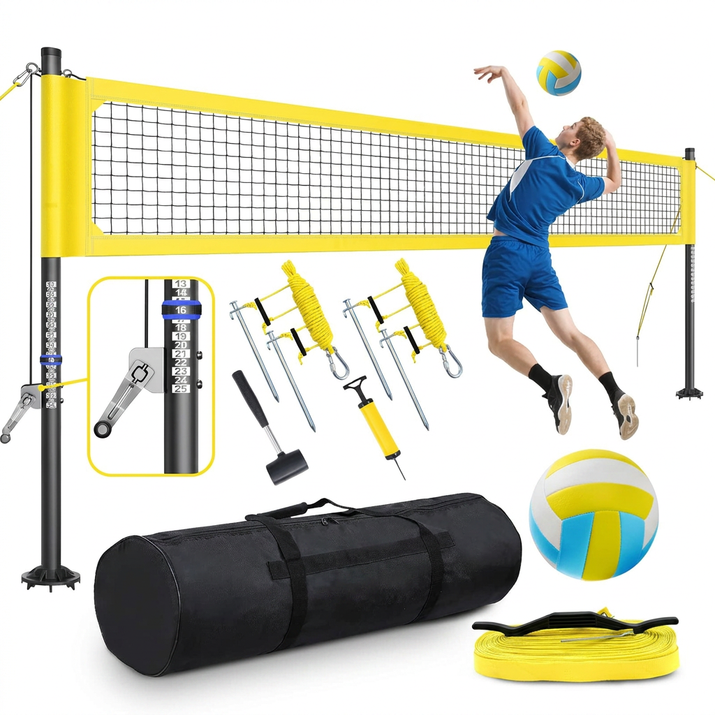 Volleyball Net Kit with Aluminum Poles and Steel Tensioner System
