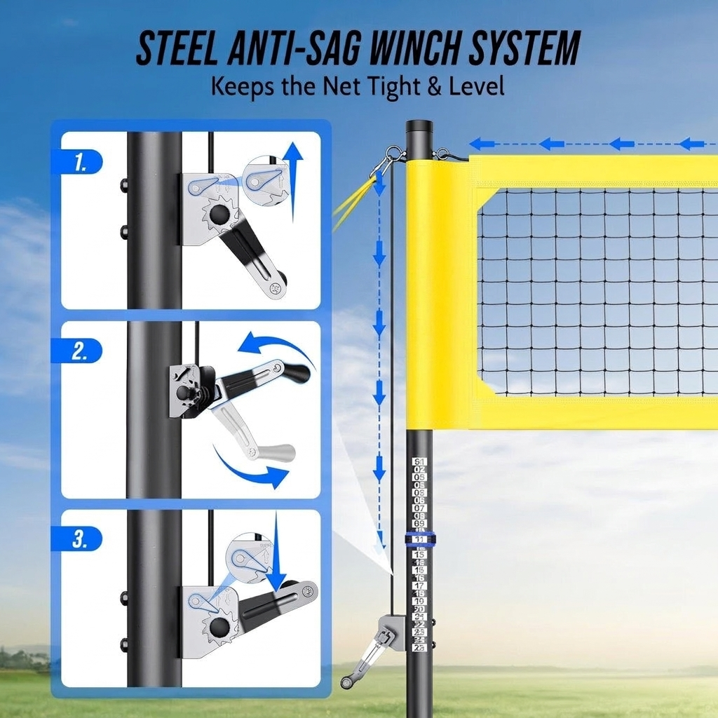 Volleyball Net Kit with Aluminum Poles and Steel Tensioner System
