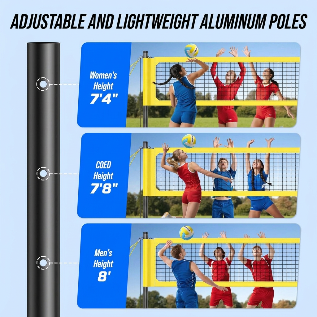 Volleyball Net Kit with Aluminum Poles and Steel Tensioner System