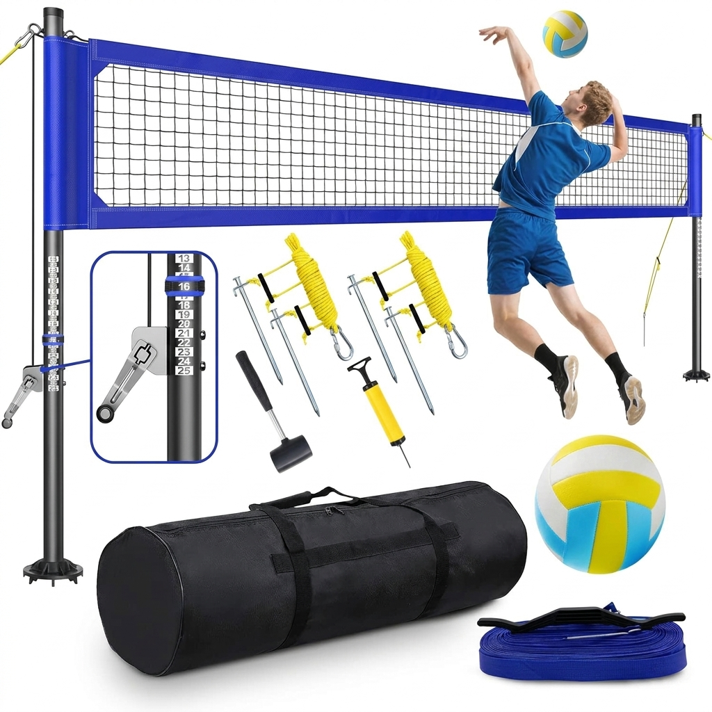 Volleyball Net Kit with Aluminum Poles and Steel Tensioner System