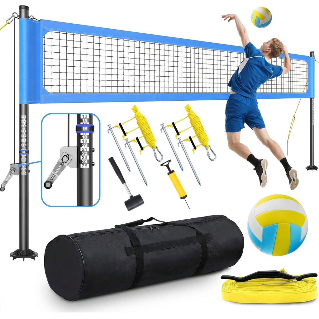 Volleyball Net Kit with Aluminum Poles and Steel Tensioner System