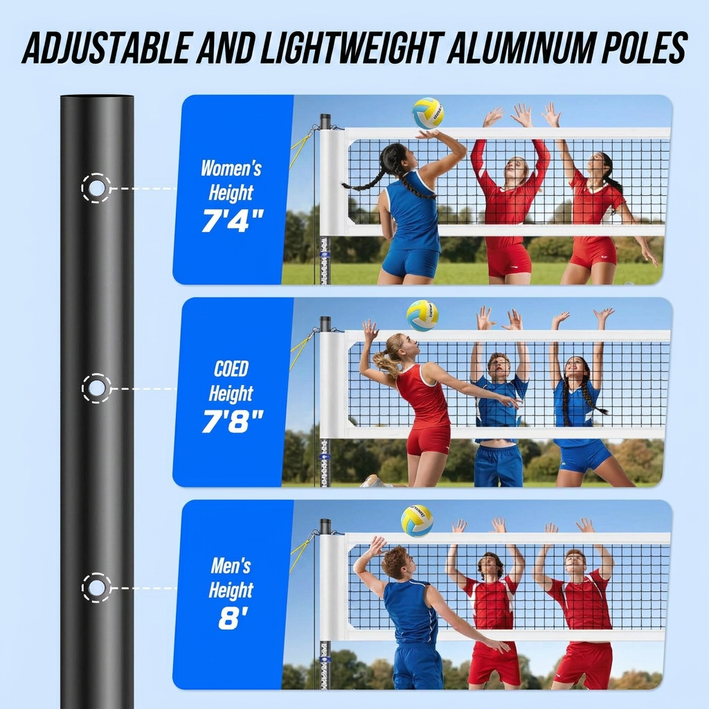 Volleyball Net Kit with Aluminum Poles and Steel Tensioner System