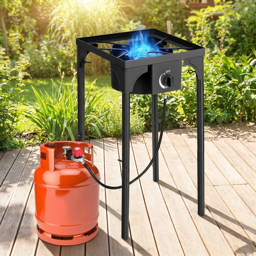 Outdoor Cooking Stove with Removable Legs and Temperature Gauge – Propane Burner