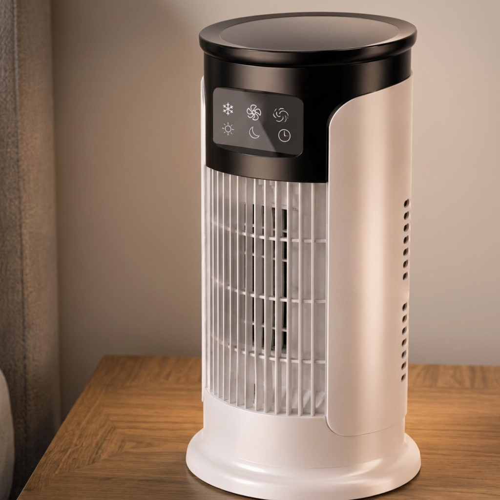 Compact Evaporative Cooler and Humidifier – Silent 6-Speed USB Fan for Office and Home