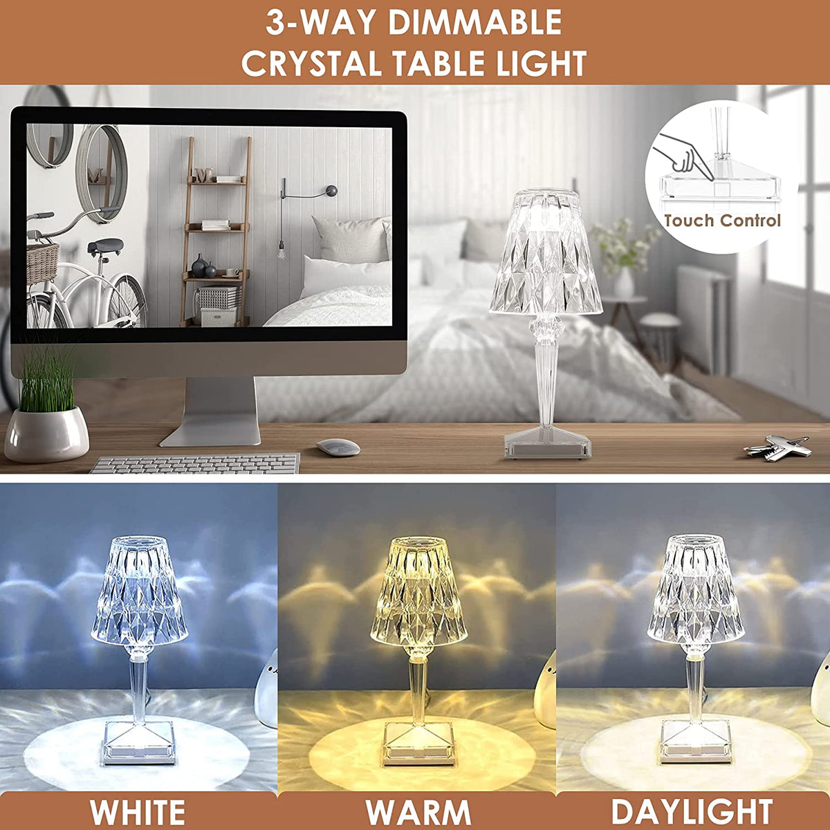 Elegant Diamond Design LED Table Lamp with Crystal Finish