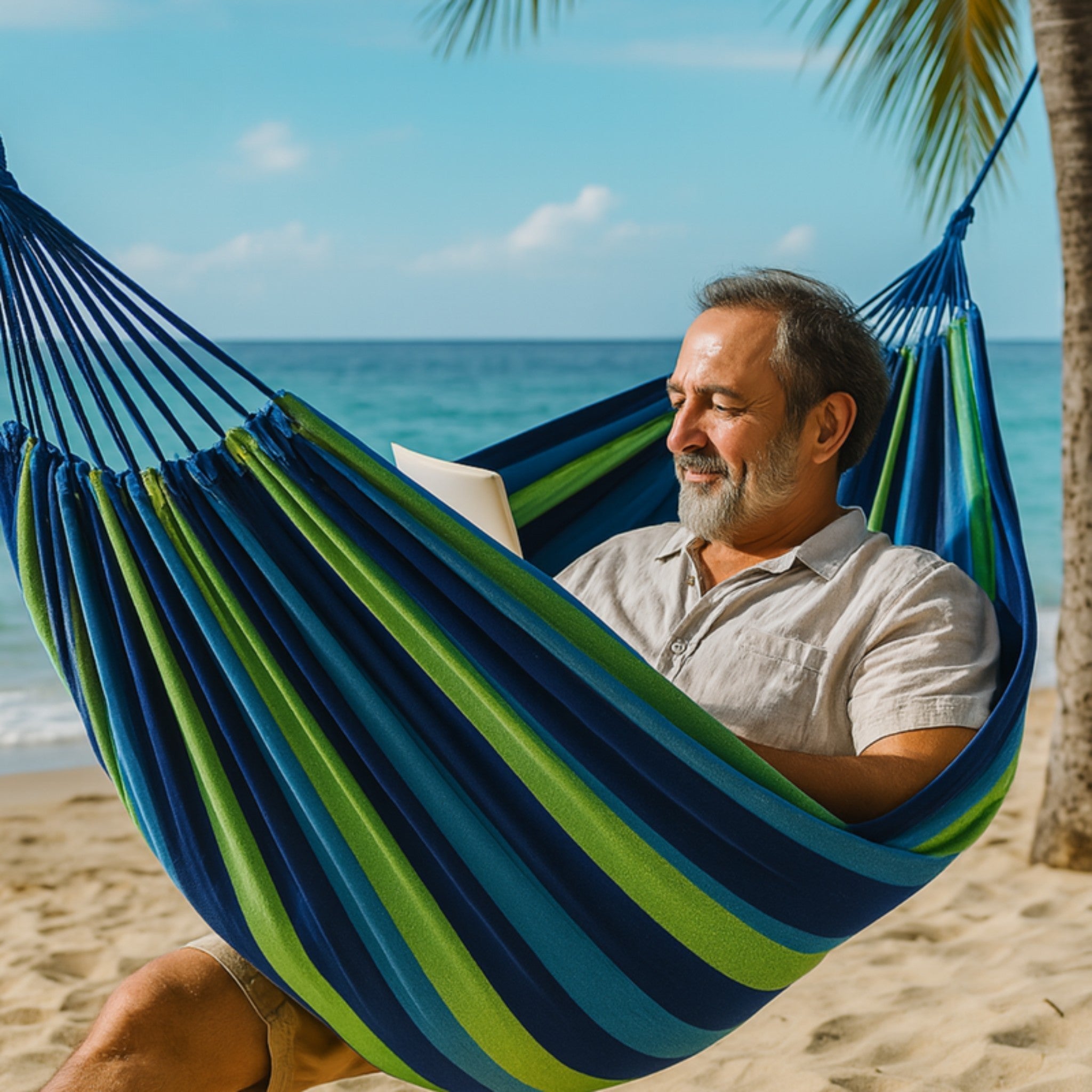 Foldable Cotton Hammock for Outdoor Use in Garden and Balcony