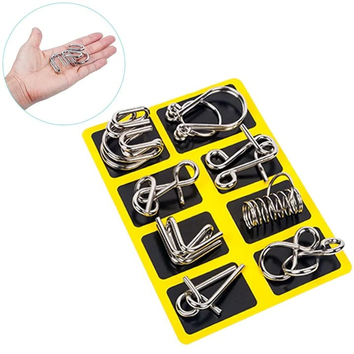 Set of 8 Metal Brain Teaser Puzzle Rings for Kids and Adults