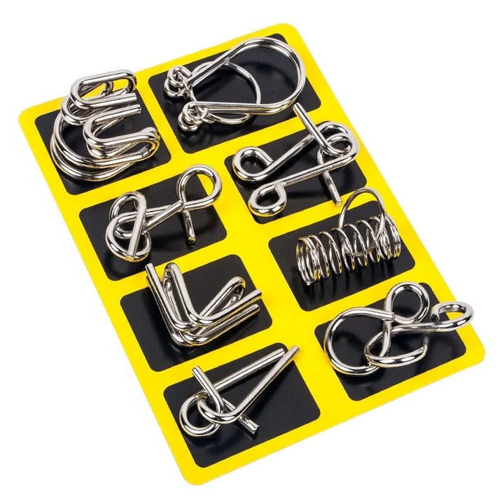 Set of 8 Metal Brain Teaser Puzzle Rings for Kids and Adults