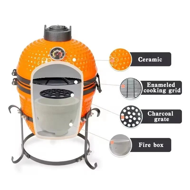 Portable 13-Inch Ceramic Charcoal Barbecue Grill