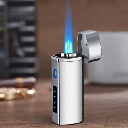 Triple-Jet Blue Flame Metal Lighter – USB Rechargeable