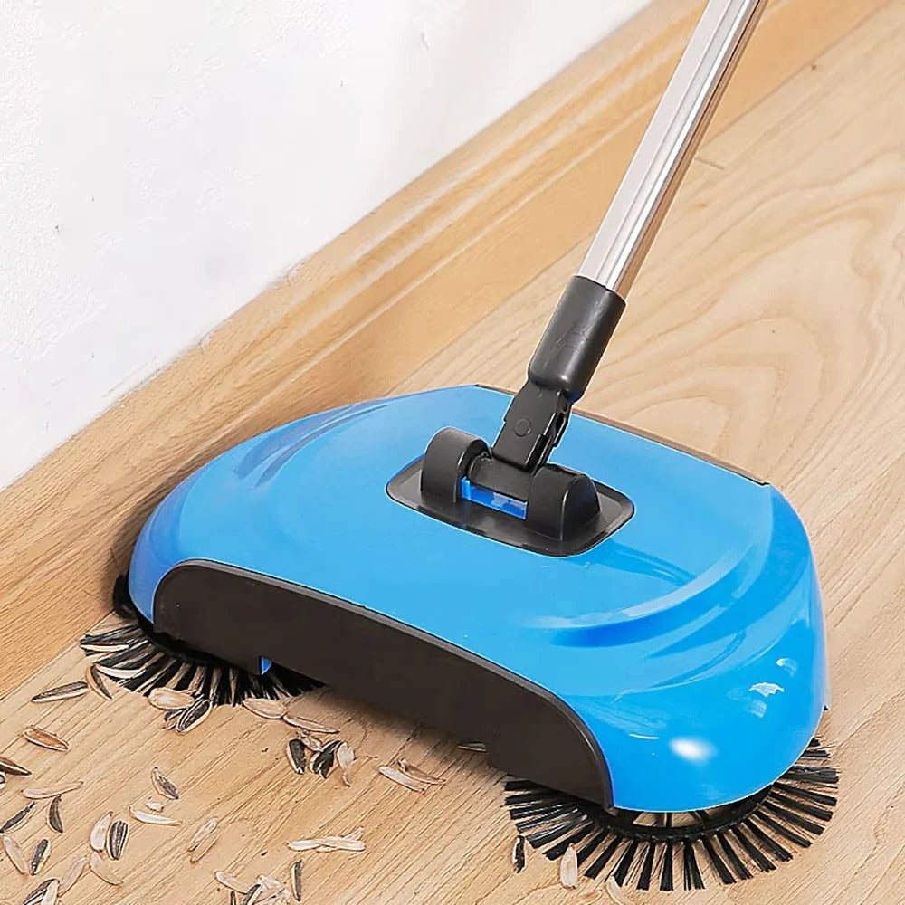 3-in-1 Push Broom Set with Dustpan and Scraper - Stainless Steel