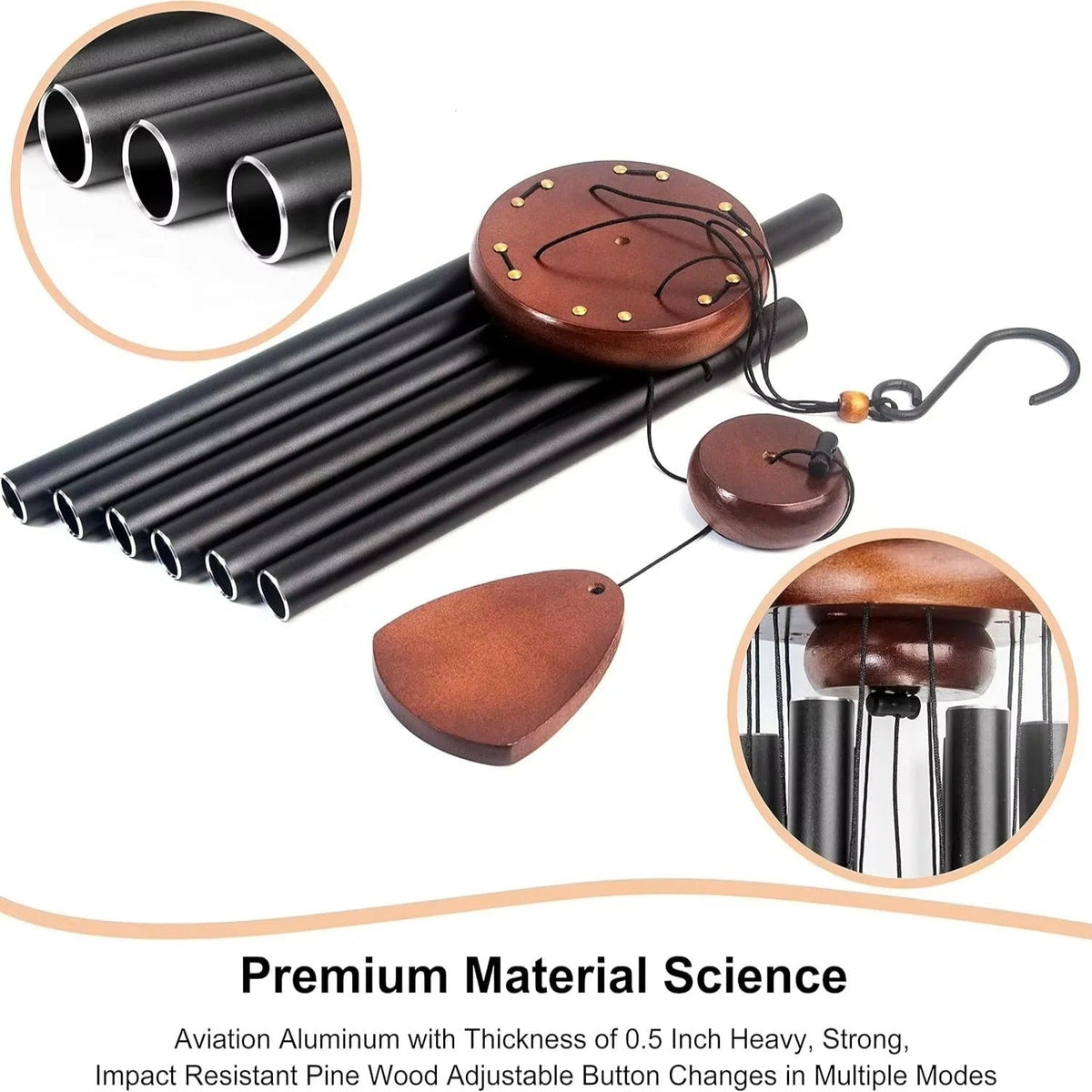Outdoor Hanging Wind Chimes in Aluminum and Wood Materials