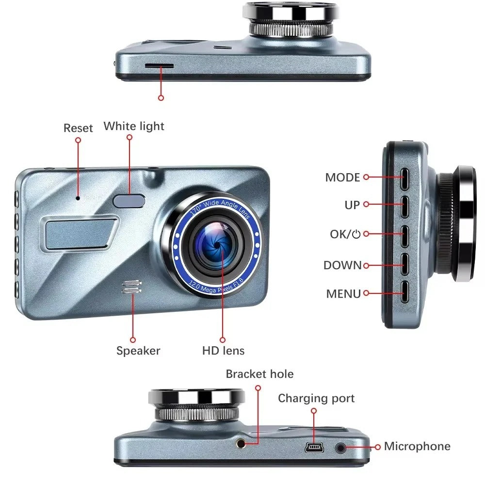 1080P Night Vision Dual Lens Dash Cam for Front and Rear with Loop Recording