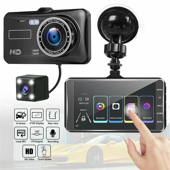 1080P Dual Dash Camera with Wide Angle Lens and 4-Inch Display