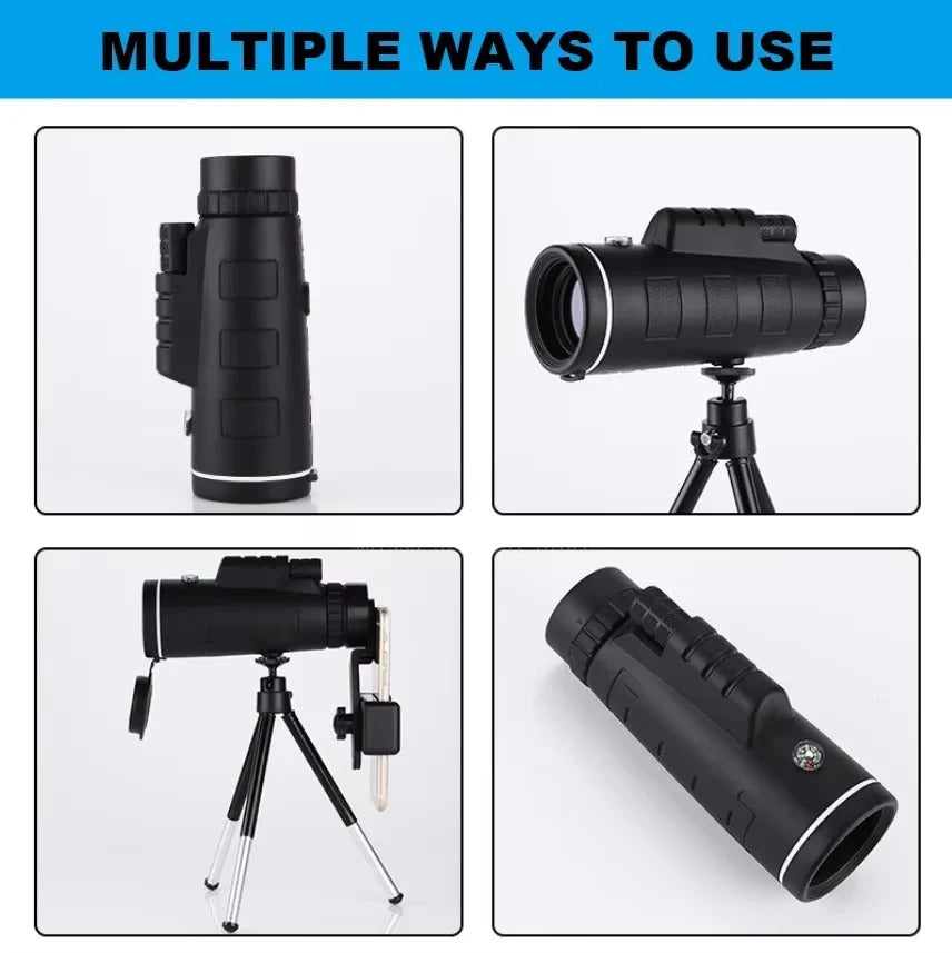 40x60 Compact Monocular for Hiking and Bird Observation with Phone Holder
