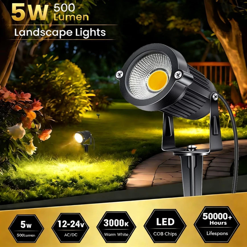 10-Pack of 12V LED Garden Spotlights - 270° Adjustable Head, 500 Lumens
