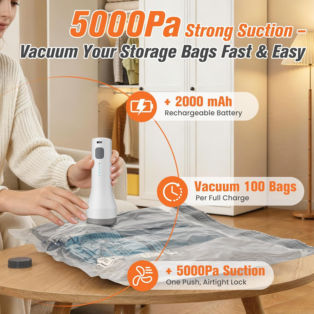 15-Piece Vacuum-Sealed Bag Set with Wireless Pump for Clothes and Bedding