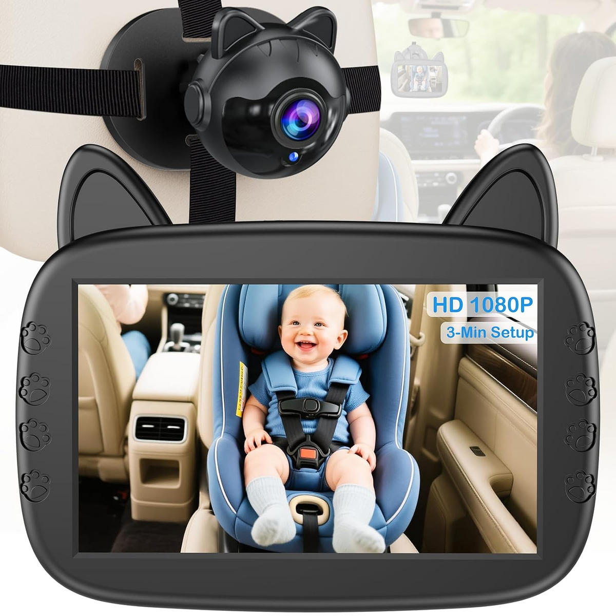 Wide Angle Camera Infant Car Seat Monitor with Infrared Night Vision