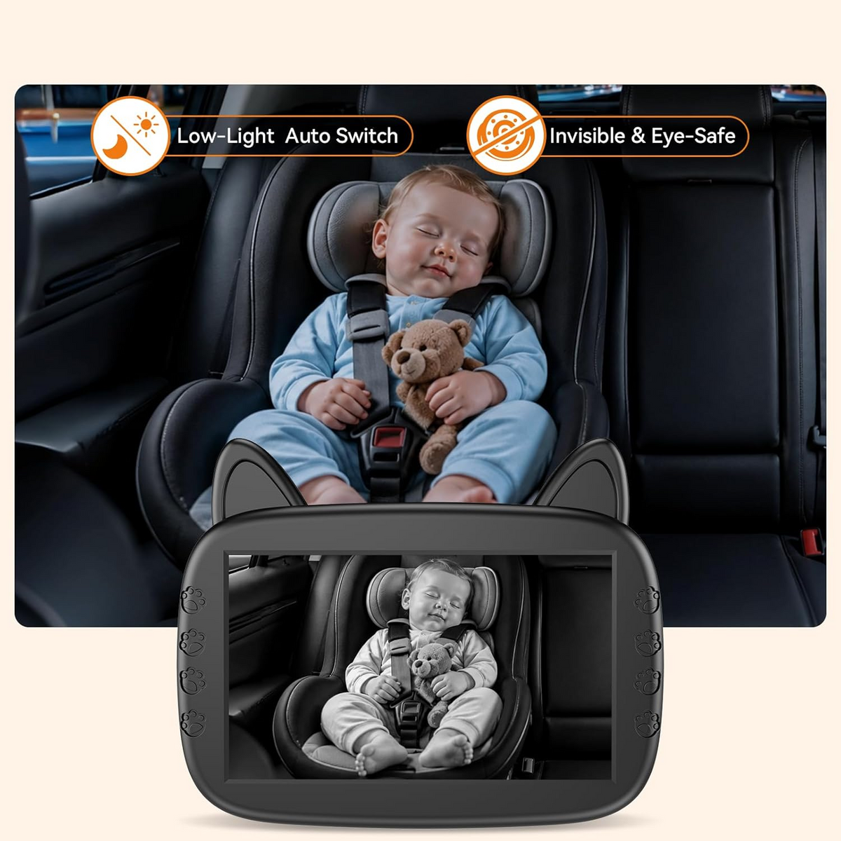 Wide Angle Camera Infant Car Seat Monitor with Infrared Night Vision