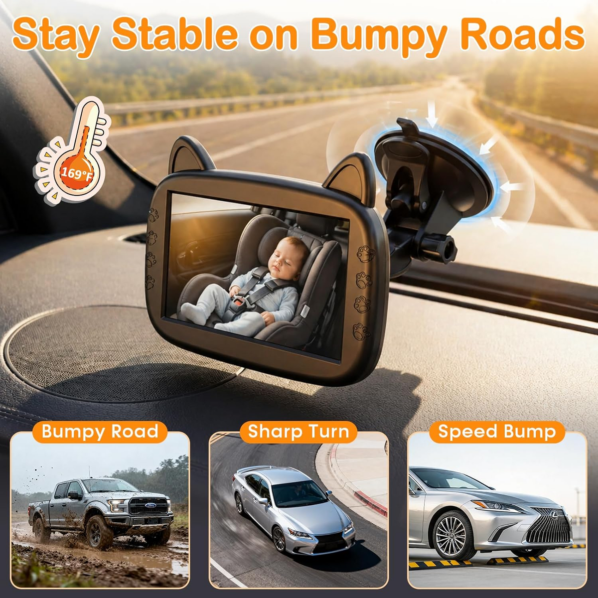Wide Angle Camera Infant Car Seat Monitor with Infrared Night Vision