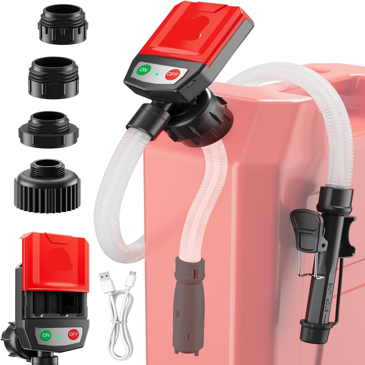 Fuel Transfer Pump with Automatic Shutoff Sensor and Various Tank Adapters