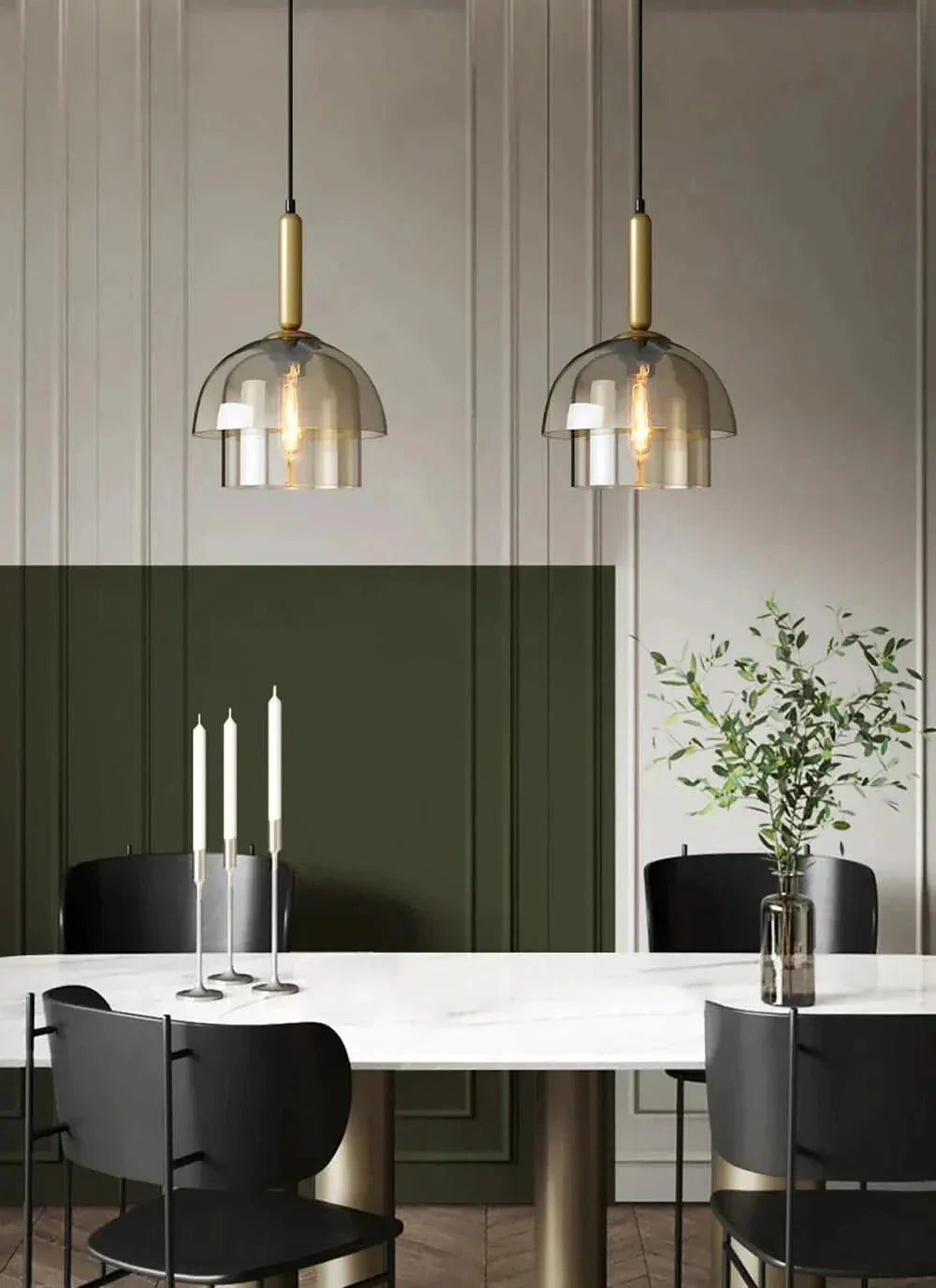 Double Glass Pendant Light with Gold Accents