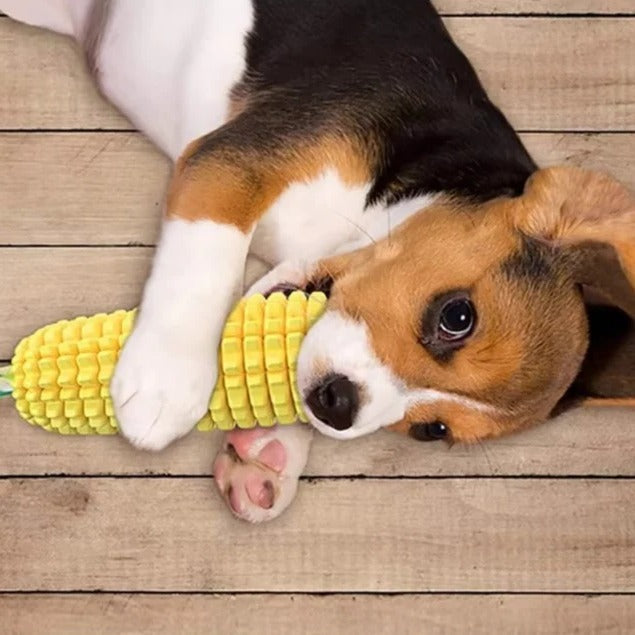 Durable Puppy Chew Toy in Corn Shape with Squeaky Feature