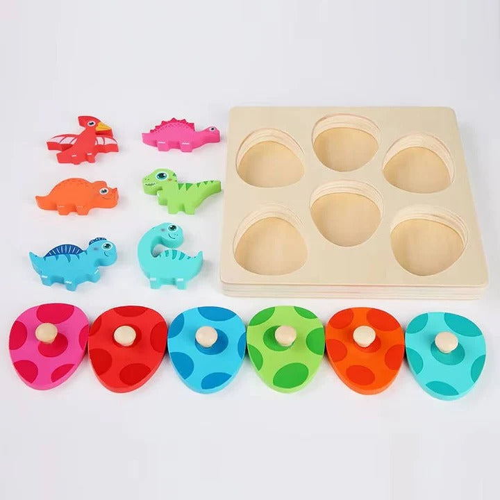 Dinosaur Matching Puzzle Set with Wooden Egg Covers