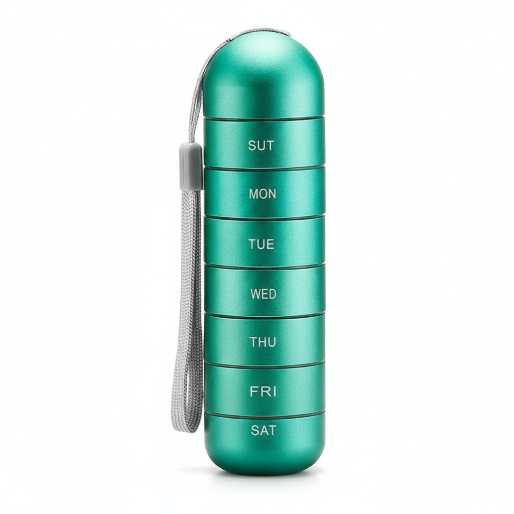 Pill Organizer with 7 Sections in Aluminum for Travel