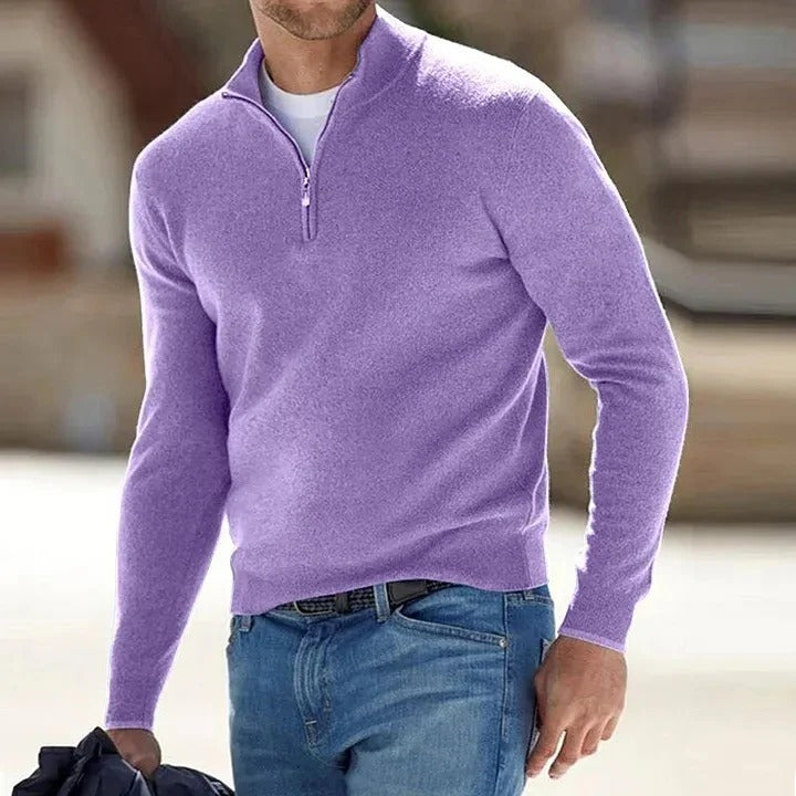 Men's Long Sleeve Sweater in Cashmere with Zipper Front Closure
