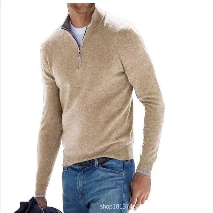 Men's Long Sleeve Sweater in Cashmere with Zipper Front Closure