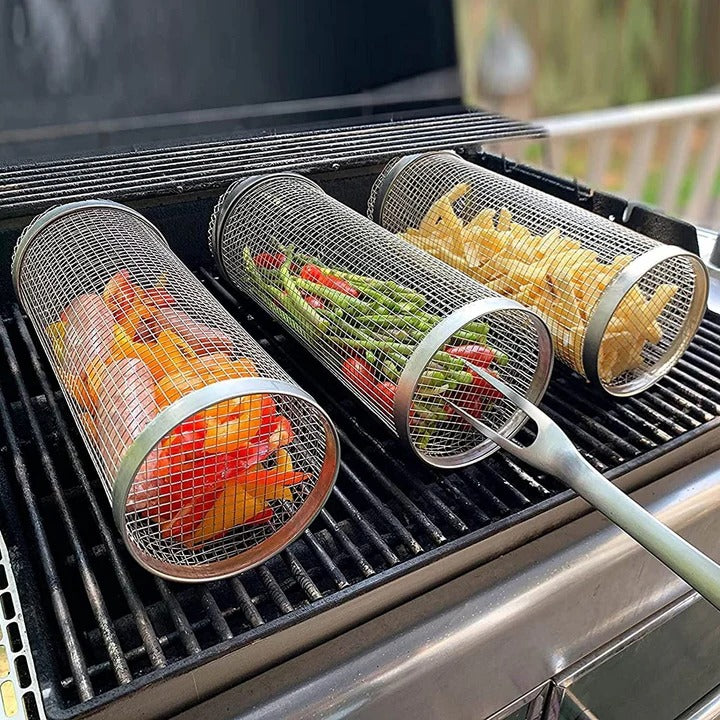 360-Degree Rotating Grill Basket Made of Stainless Steel