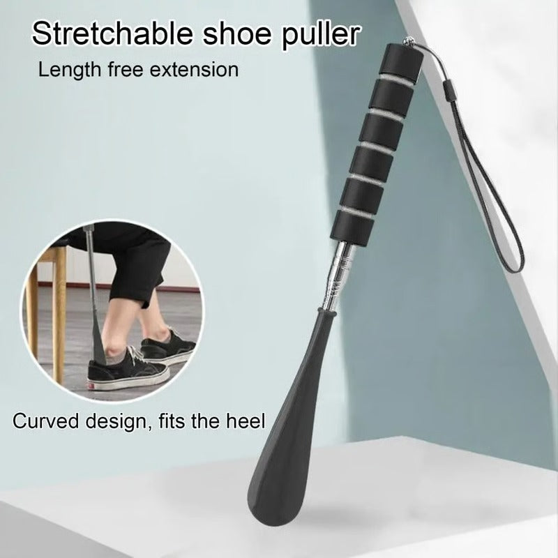 Adjustable Length Stainless Steel Shoe Horn with Reinforced Base and Grip