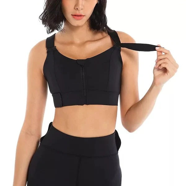 Adjustable Strap Sports Bra with Front Zipper