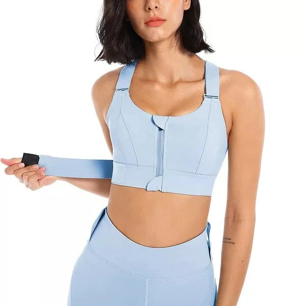 Adjustable Strap Sports Bra with Front Zipper