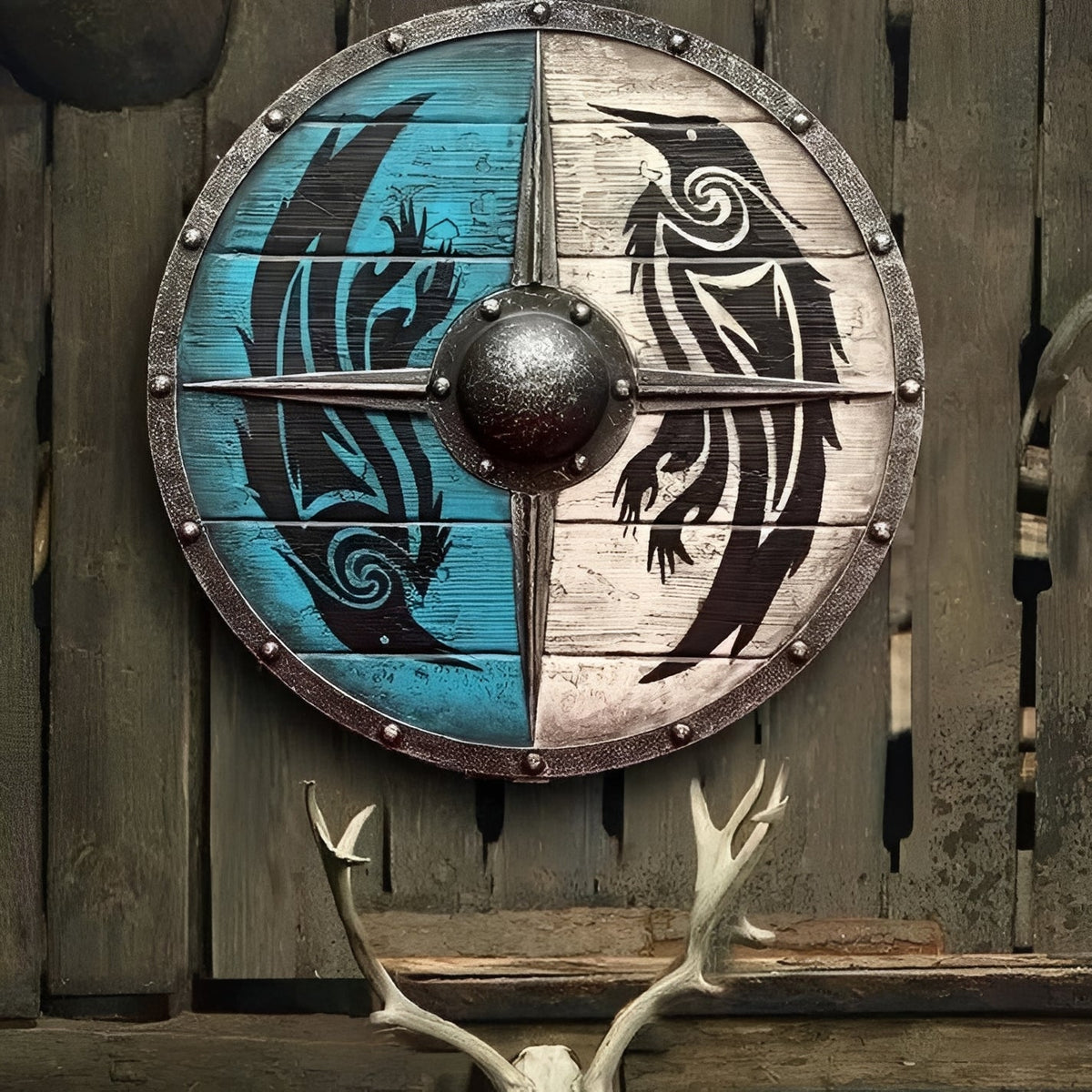 Personalized Viking Shield with Custom Corvid Design