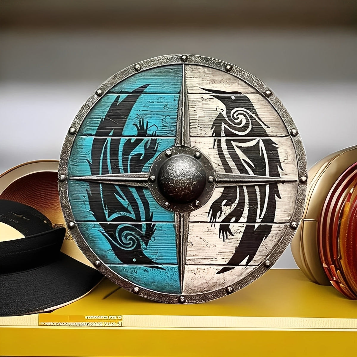 Personalized Viking Shield with Custom Corvid Design