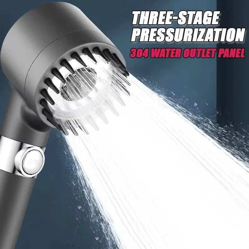 Shower Head with 3 Settings, Integrated Filter and Massage Brush