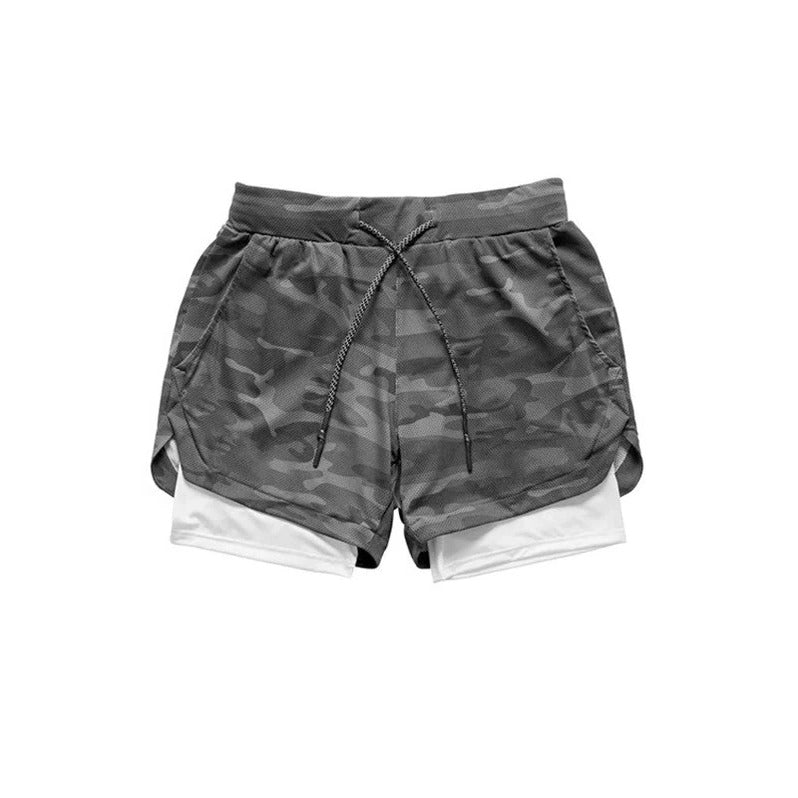 Men's Camo Athletic Shorts with Built-In Compression Layer - 2 in 1