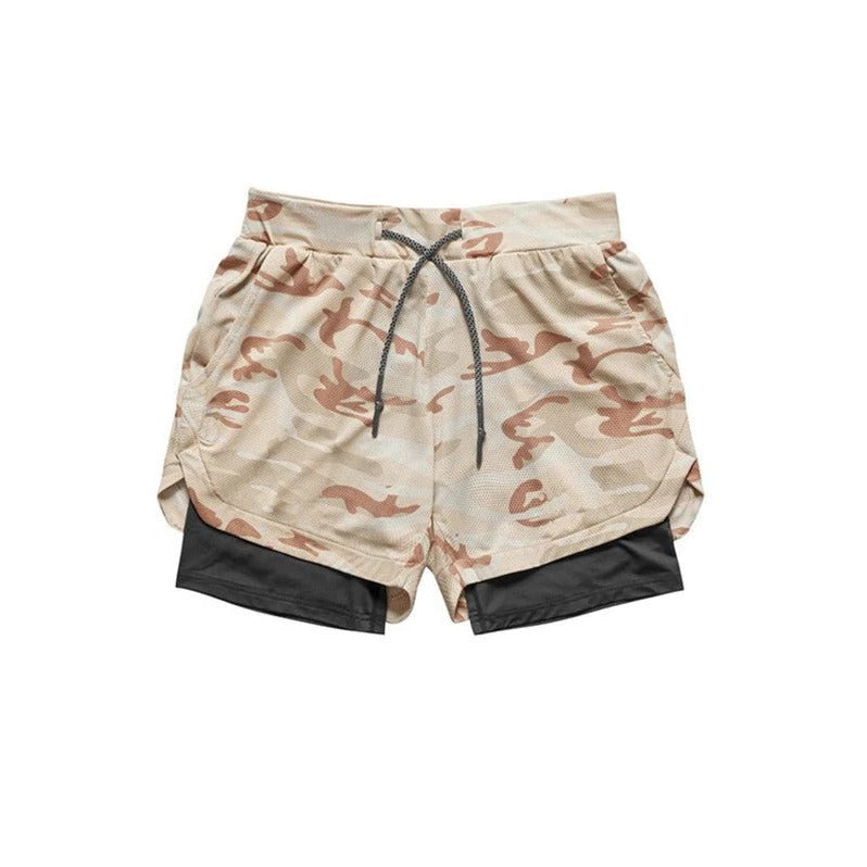 Men's Camo Athletic Shorts with Built-In Compression Layer - 2 in 1